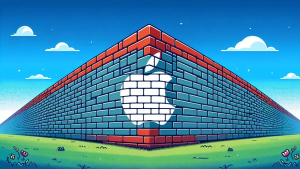 An illustration of a brick wall with an Apple logo