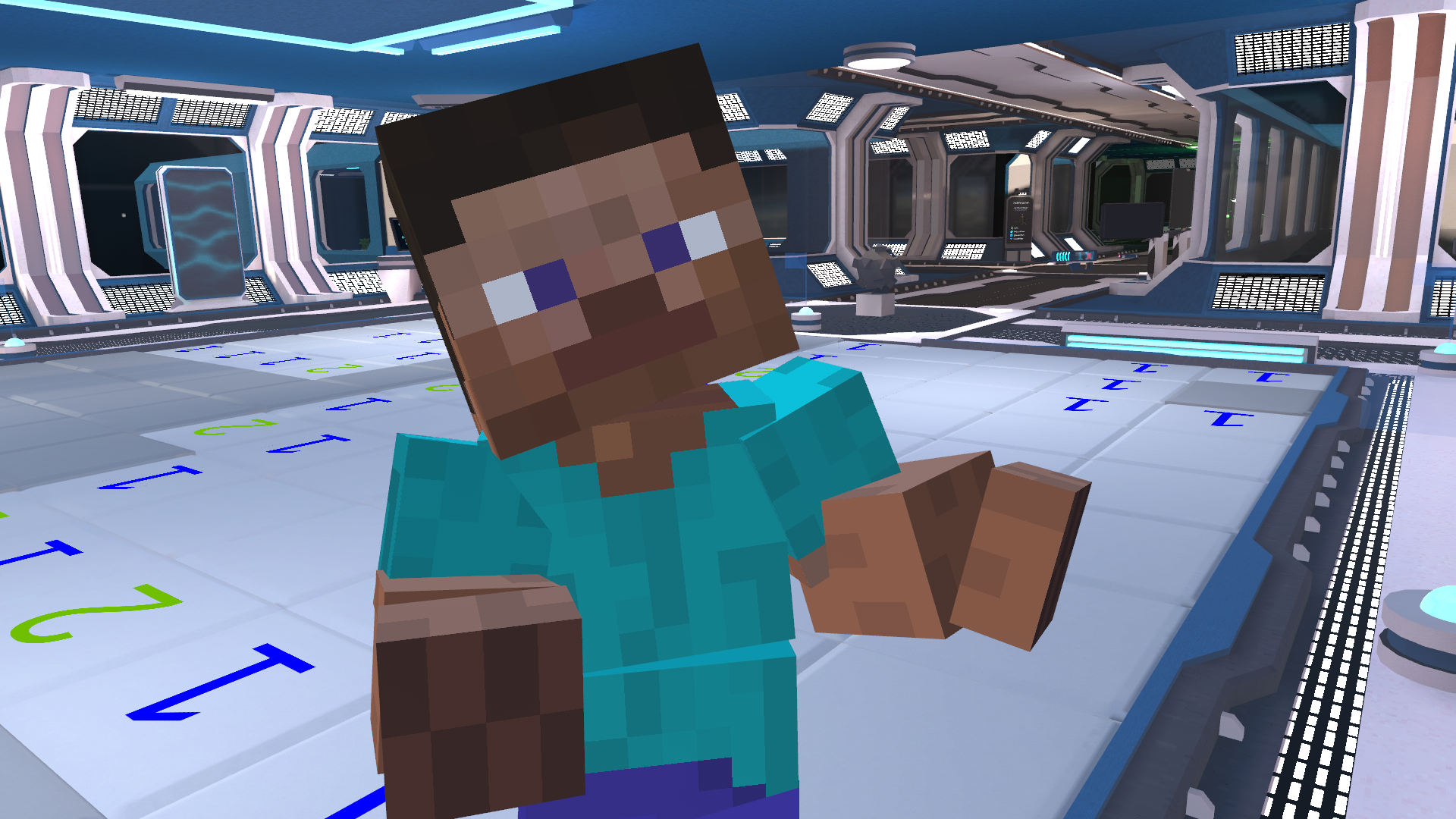 Steve from Minecraft in a Minesweeper world, designed to look like a futuristic ship.