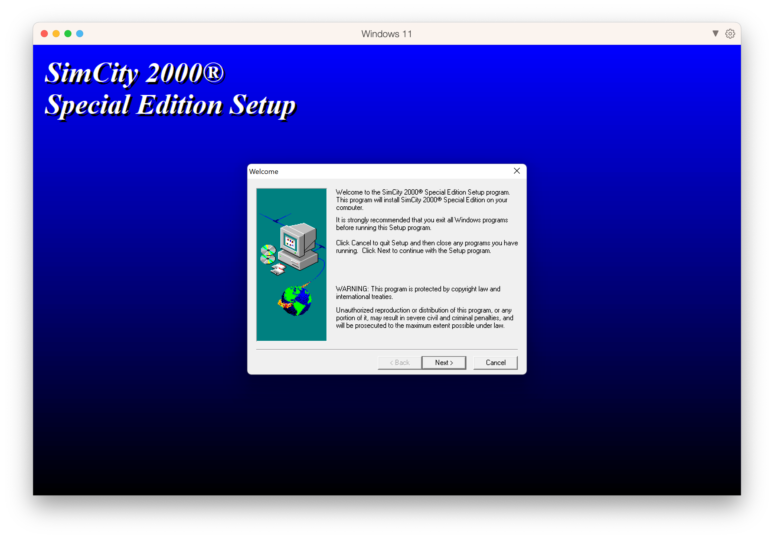 SimCity 2000 setup in Parallels