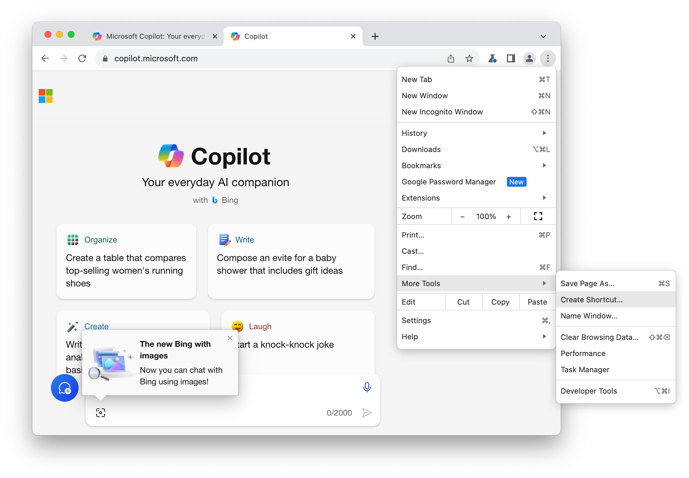 Creating an app shortcut in Chrome